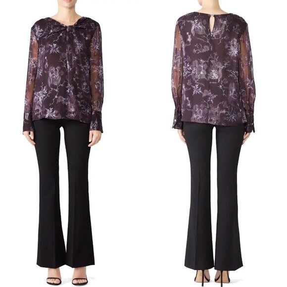 Jason Wu Winter Floral Knot Blouse Silk Blend Sz 0 - Picture 1 of 11